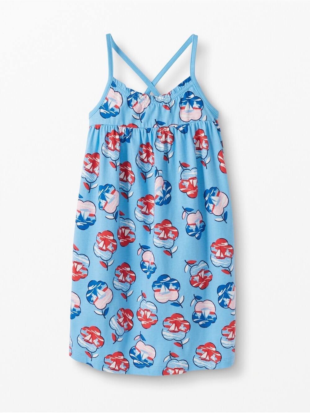 Hanna Andersson 5T Red White and Blue Floral Sailboat Crossback Cotton Dress